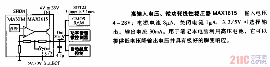 高輸入<strong>電壓</strong>－微功耗<strong>線性穩(wěn)壓器</strong>MAX1615<strong>電路圖</strong>.gif