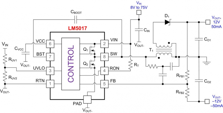 使用寬輸入電壓 Fly-Buck 轉換器為雙極軌供電