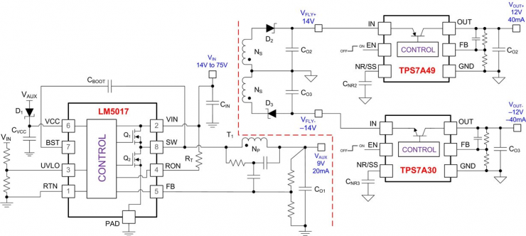 使用寬輸入電壓 Fly-Buck 轉換器為雙極軌供電