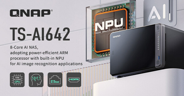 QNAP 新一代 AI NAS TS-AI642，搭載 ARM 八核心處理器與運(yùn)算性能可達(dá) 6 TOPS 的神經(jīng)運(yùn)算單元 (NPU)，讓中小企業(yè)以更精省的預(yù)算，輕松部署入門(mén) AI 影像存儲(chǔ)與智能 Surveillance NAS 方案。