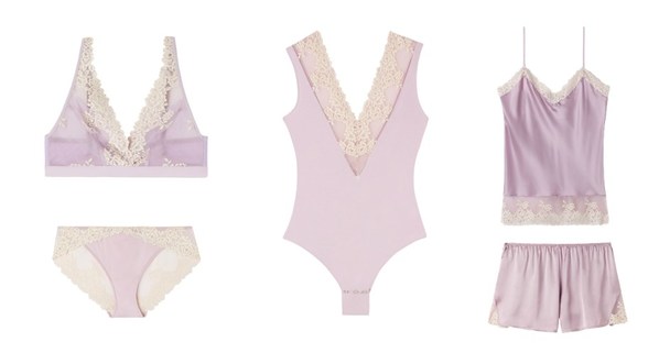 INTIMISSIMI Pretty Flowers 蕾絲三角文胸RSD1294_876i, 內(nèi)褲 SI1294P_876i（左）；INTIMISSIMI Pretty Flowers 連體衣 BOD1294A （中）；INTIMISSIMI Pretty Flowers 桑蠶絲細肩帶上衣 LT1294A_876i, 桑蠶絲短褲 PC1294A_876i （右）