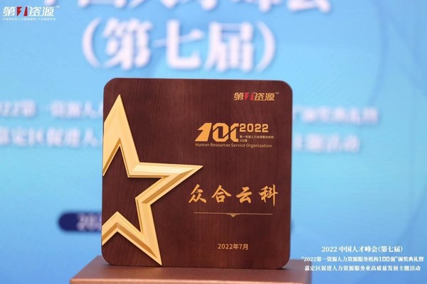 再獲殊榮 眾合云科榮登2022第一資源人力資源服務機構(gòu)100強